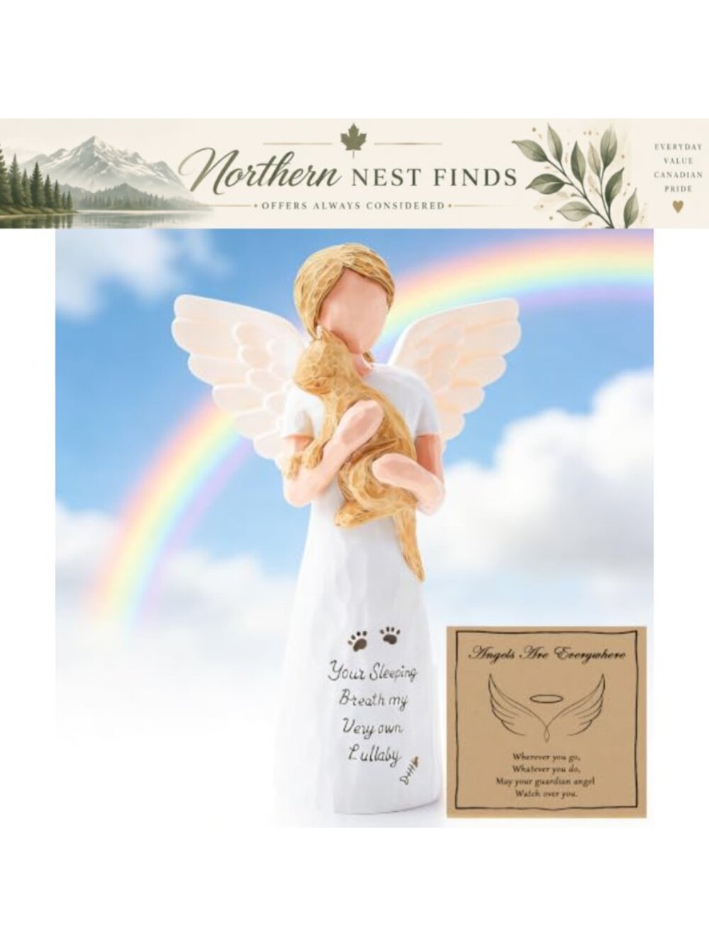 Cat Memorial Angel Figurine Resin Statue Sympathy Gift Home Decor